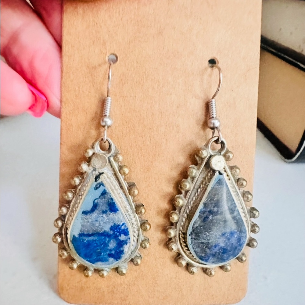 Elegant Blue and Silver Teardrop Earrings